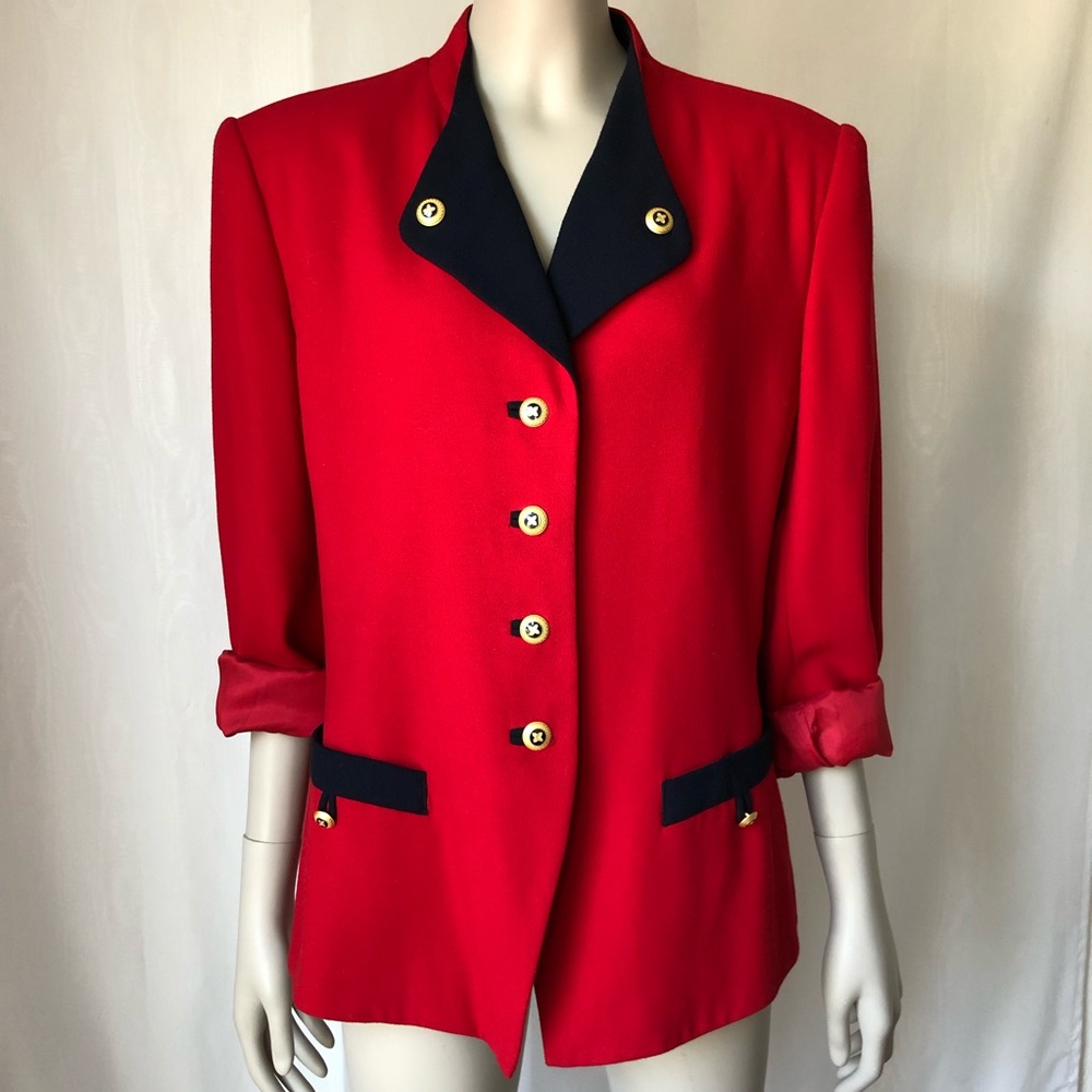 Preowned Kasper Red, navy and gold blazer